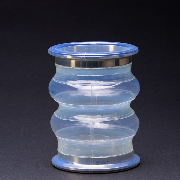 Twin convoluted Tri-clover connector in flexible polyurethane.